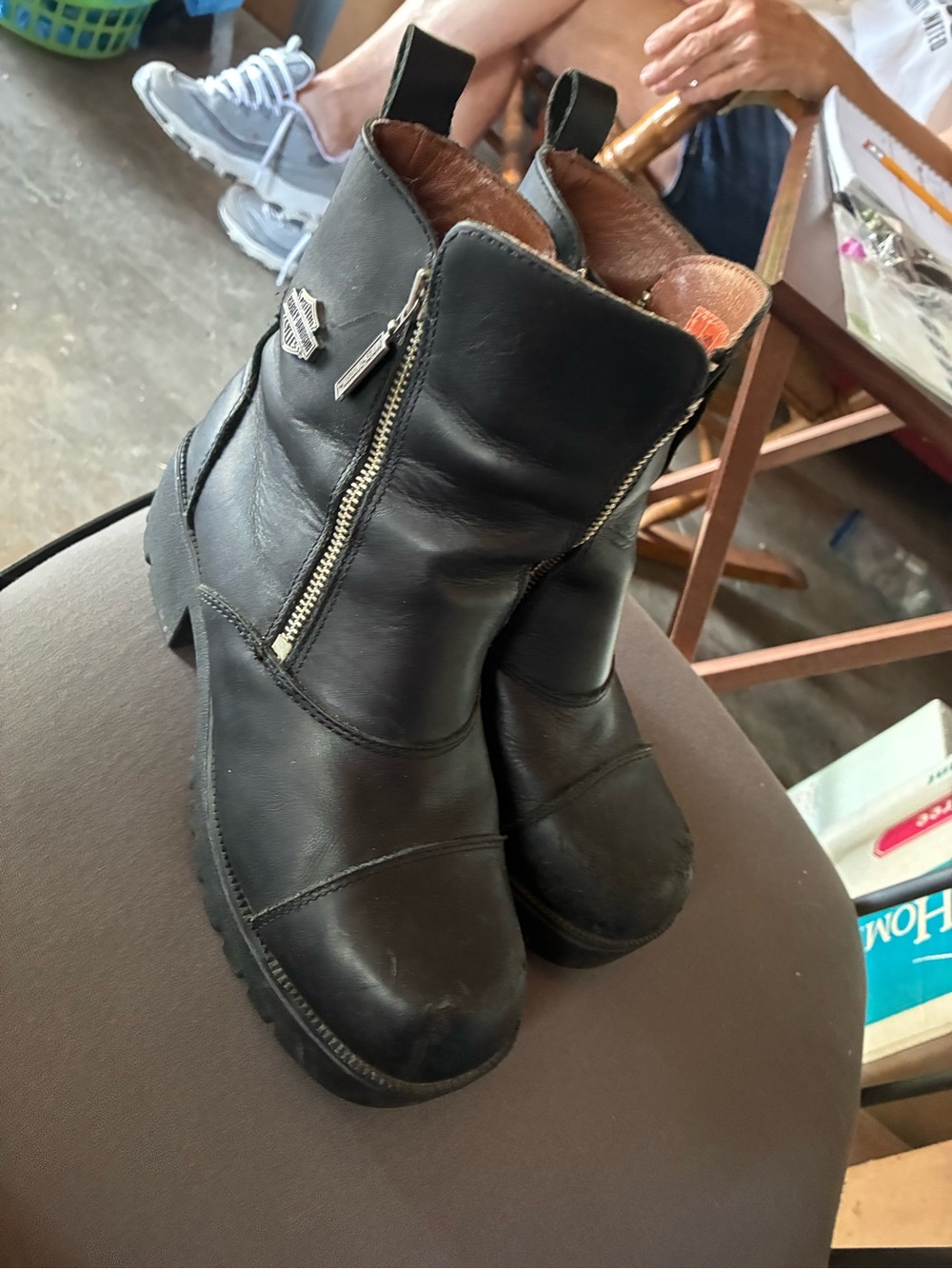 Harley-Davidson Black Leather Zip Booties with Lug Sole